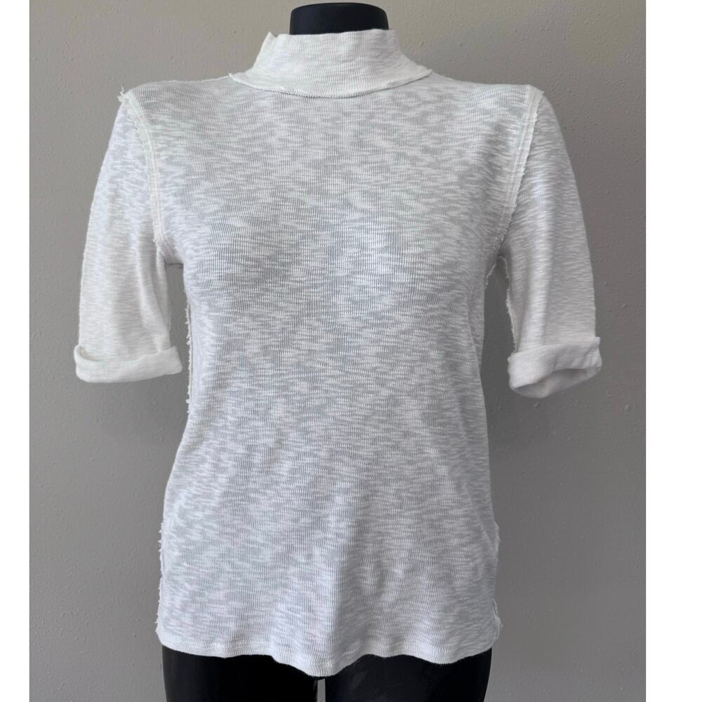 We The Free/ Free People Sheer Rolled Short Sleeve‎ Raw Hem Top Sz M White Boho